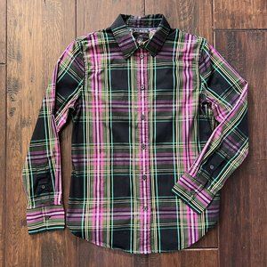 J Crew Women's Slim-Fit Shirt Pink Stewart Tartan Plaid Size 4 Holiday Black